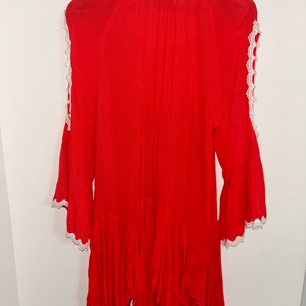 INDIGO SOUL Crinkle Coral Tunic Top Boho Womens Shirt Bell Sleeve Medium Lace - Picture 7 of 9